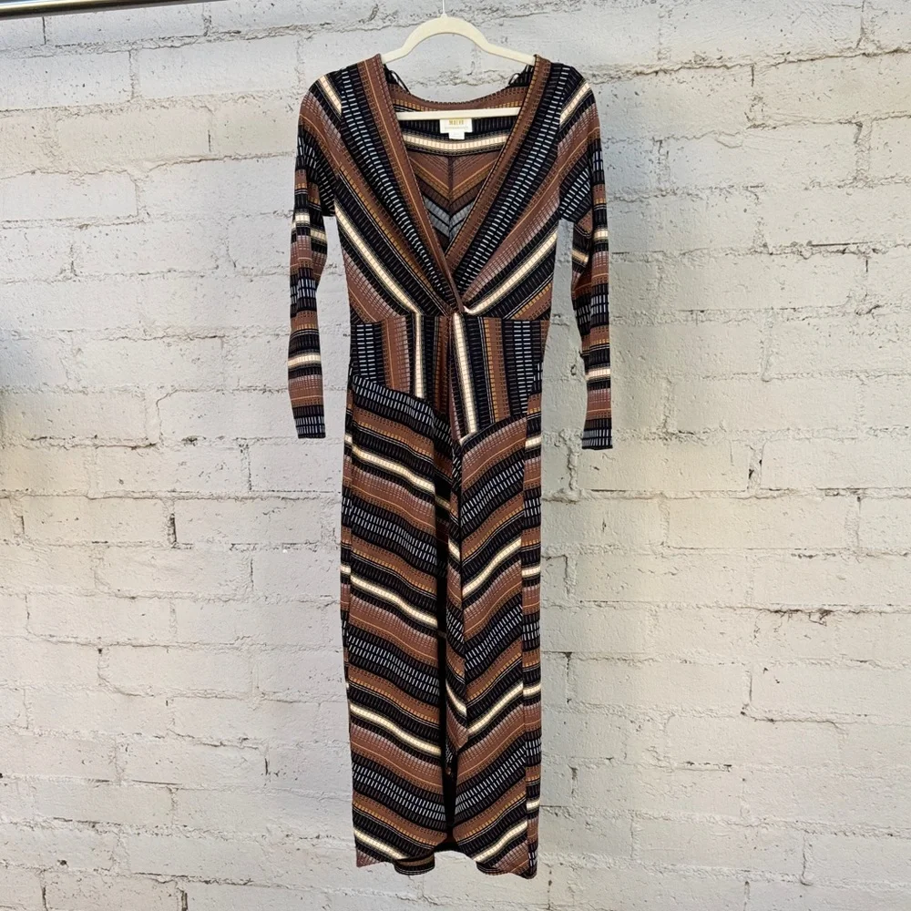 Maeve by Anthropologie Striped Wrap Midi Dress Brown Size XS - Picture 5 of 12